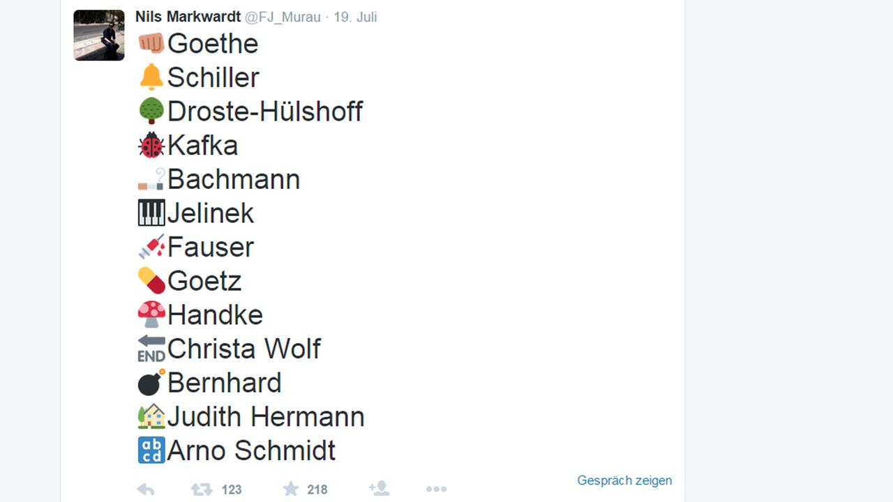 Nils Markwardt twittert Emoticons, die für bestimmte Philosophen und Schriftsteller stehen. Nils Markwardt twittert Emoticons, die für bestimmte Philosophen und Schriftsteller stehen.
