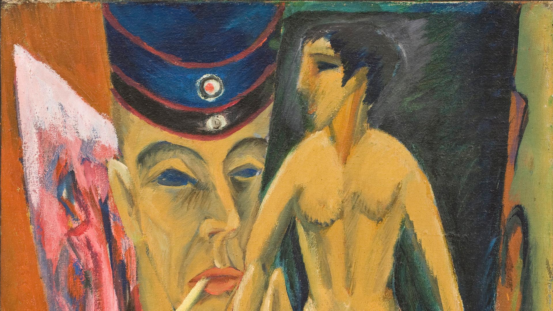 Das undatierte Handout zeigt Ludwig Kirchners "Selbstbildnis als Soldat" in der National Portrait Gallery in London. In der National Portrait Gallery in London ist am Donnerstag eine Ausstellung zum 100-jährigen Gedenken an den Ausbruch des Ersten Weltkriegs eröffnet worden. Porträtaufnahmen, Gemälde, Fotografien und Filme sollen zeigen, wie der Konflikt über nationale und gesellschaftliche Grenzen hinaus von den Beteiligten erlebt wurde. Die Ausstellung "The Great War In Portraits" läuft bis zum 15. Juni. Das undatierte Handout zeigt Ludwig Kirchners "Selbstbildnis als Soldat" in der National Portrait Gallery in London. In der National Portrait Gallery in London ist am Donnerstag eine Ausstellung zum 100-jährigen Gedenken an den Ausbruch des Ersten Weltkriegs eröffnet worden. Porträtaufnahmen, Gemälde, Fotografien und Filme sollen zeigen, wie der Konflikt über nationale und gesellschaftliche Grenzen hinaus von den Beteiligten erlebt wurde. Die Ausstellung "The Great War In Portraits" läuft bis zum 15. Juni.