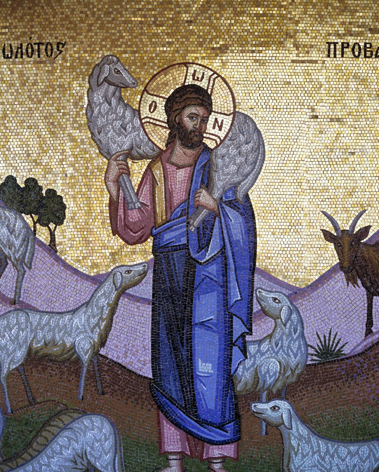 Das Mosaik im Kloster Kykkos auf Zypern zeigt Jesus als "guten Hirten" mit einem Lamm auf den Schultern Das Mosaik im Kloster Kykkos auf Zypern zeigt Jesus als "guten Hirten" mit einem Lamm auf den Schultern