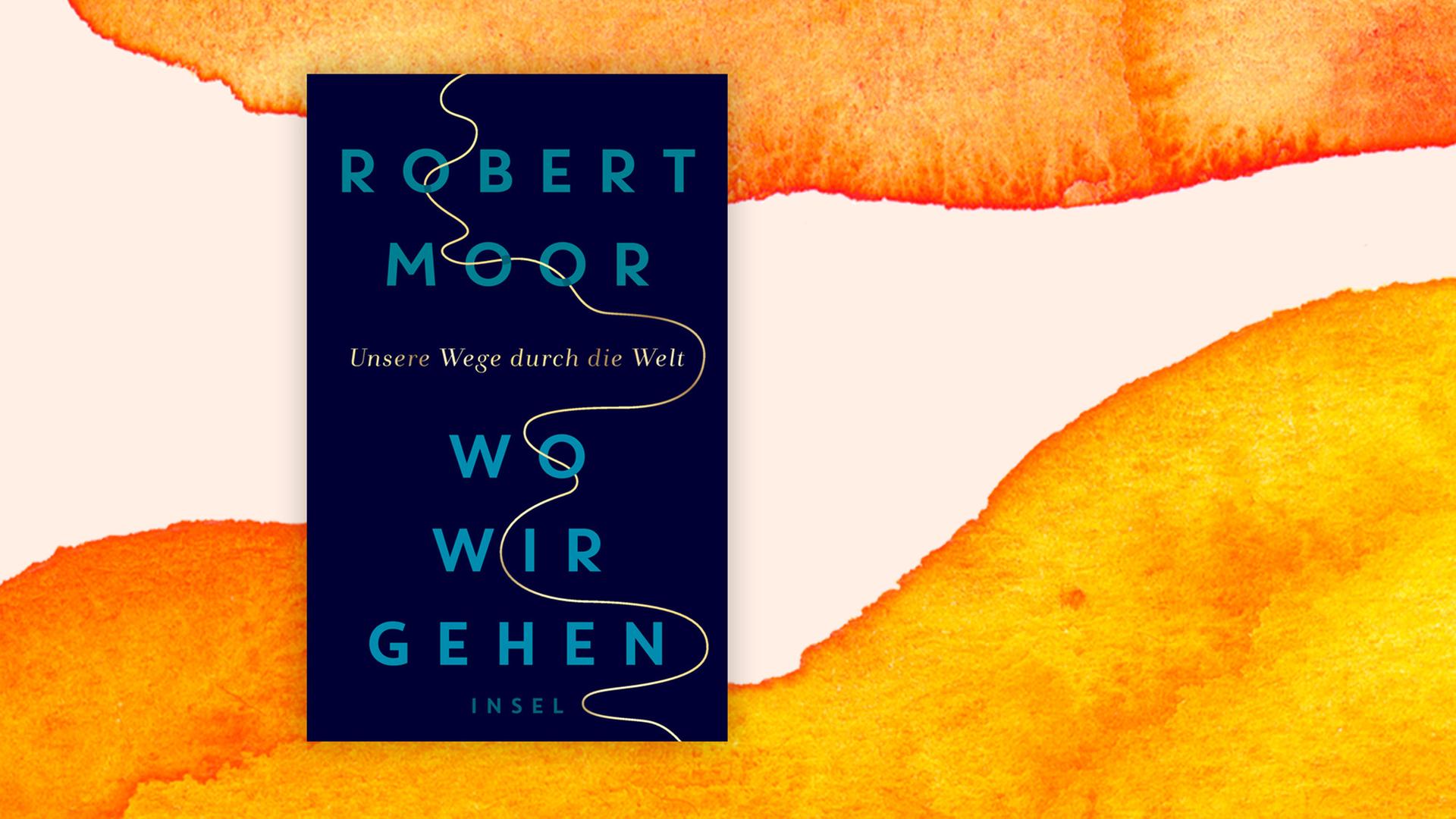 Das Buchcover "Wo wir gehen" von Robert Moor ist vor einem grafischen Hintergrund zu sehen. Das Buchcover "Wo wir gehen" von Robert Moor ist vor einem grafischen Hintergrund zu sehen.