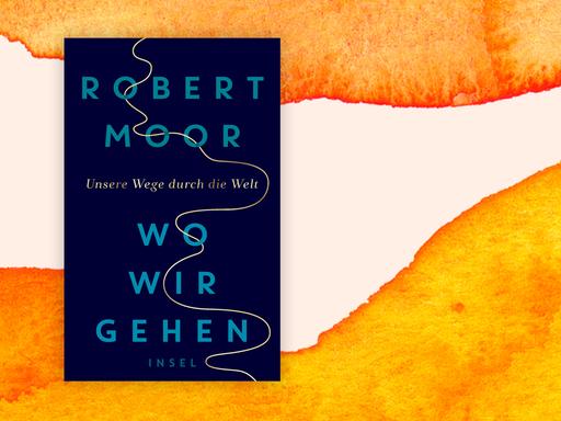 Das Buchcover "Wo wir gehen" von Robert Moor ist vor einem grafischen Hintergrund zu sehen.