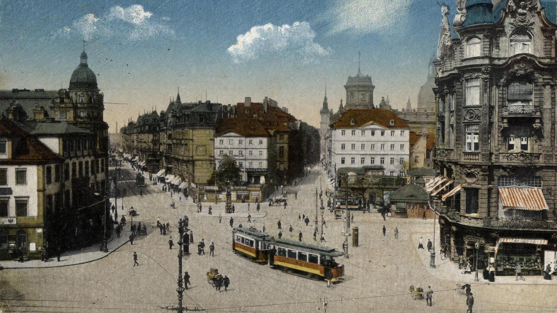 Dresden (Sachsen), Pirnaischer Platz. Dresden. Pirnaischer Platz. (Platzansicht von Osten mit Blick in die König Johannund in die Landhausstraße). 1919 Dresden (Sachsen), Pirnaischer Platz. Dresden. Pirnaischer Platz. (Platzansicht von Osten mit Blick in die König Johannund in die Landhausstraße). 1919