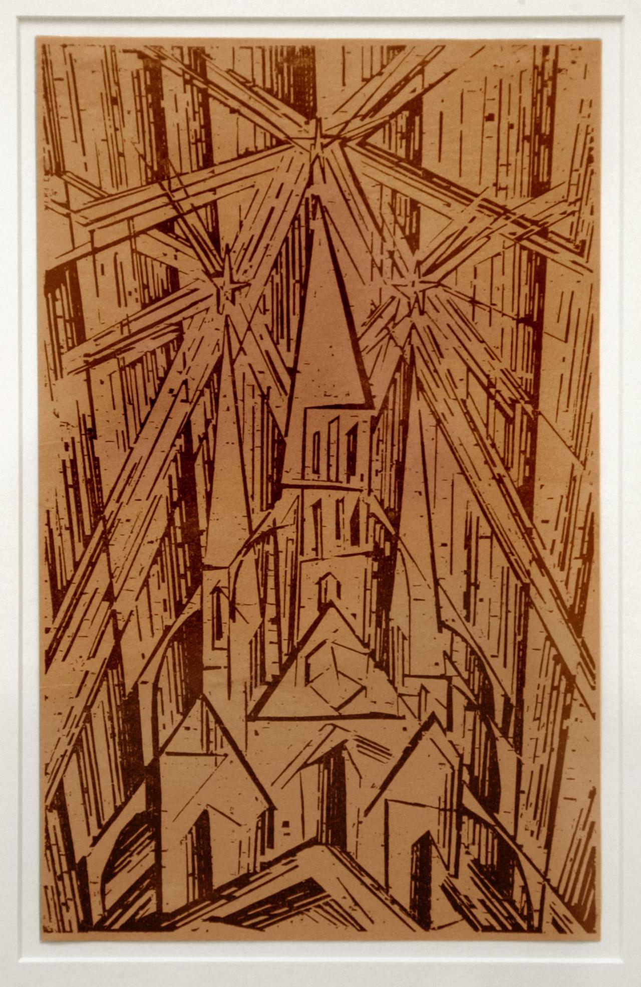Blick auf den Holzschnitt "Kathedrale" von Lyonel Feininger Blick auf den Holzschnitt "Kathedrale" von Lyonel Feininger