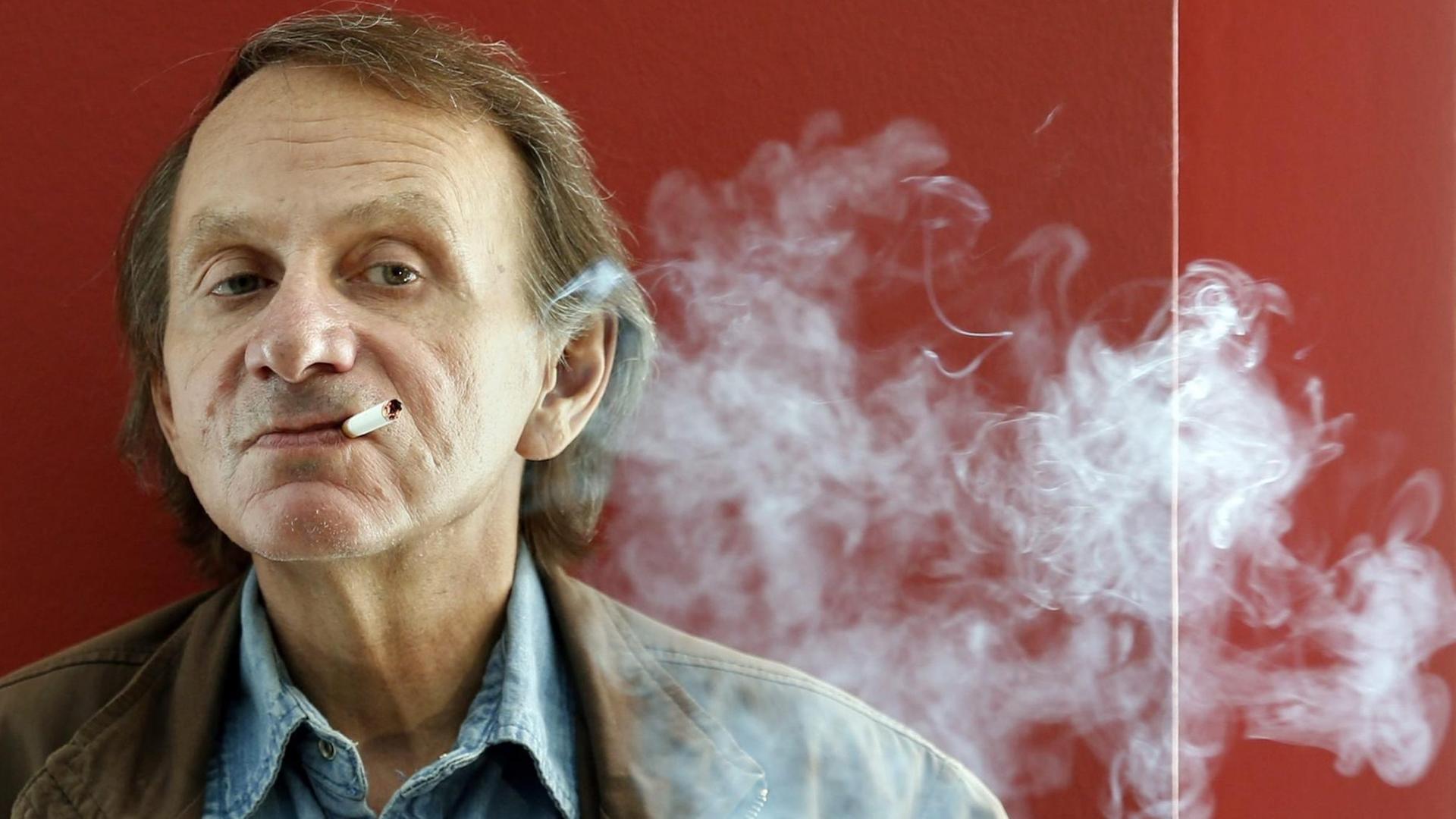 Der französische Autor Michel Houellebecq bei der Präsentation seines 2015 erschienenen Buchs "Unterwerfung" in Barcelona. Der französische Autor Michel Houellebecq bei der Präsentation seines 2015 erschienenen Buchs "Unterwerfung" in Barcelona.