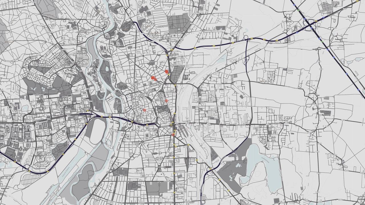 Kartenansicht aus der Vogelperspektive der Innenstadt von Halle. Kartenansicht aus der Vogelperspektive der Innenstadt von Halle.