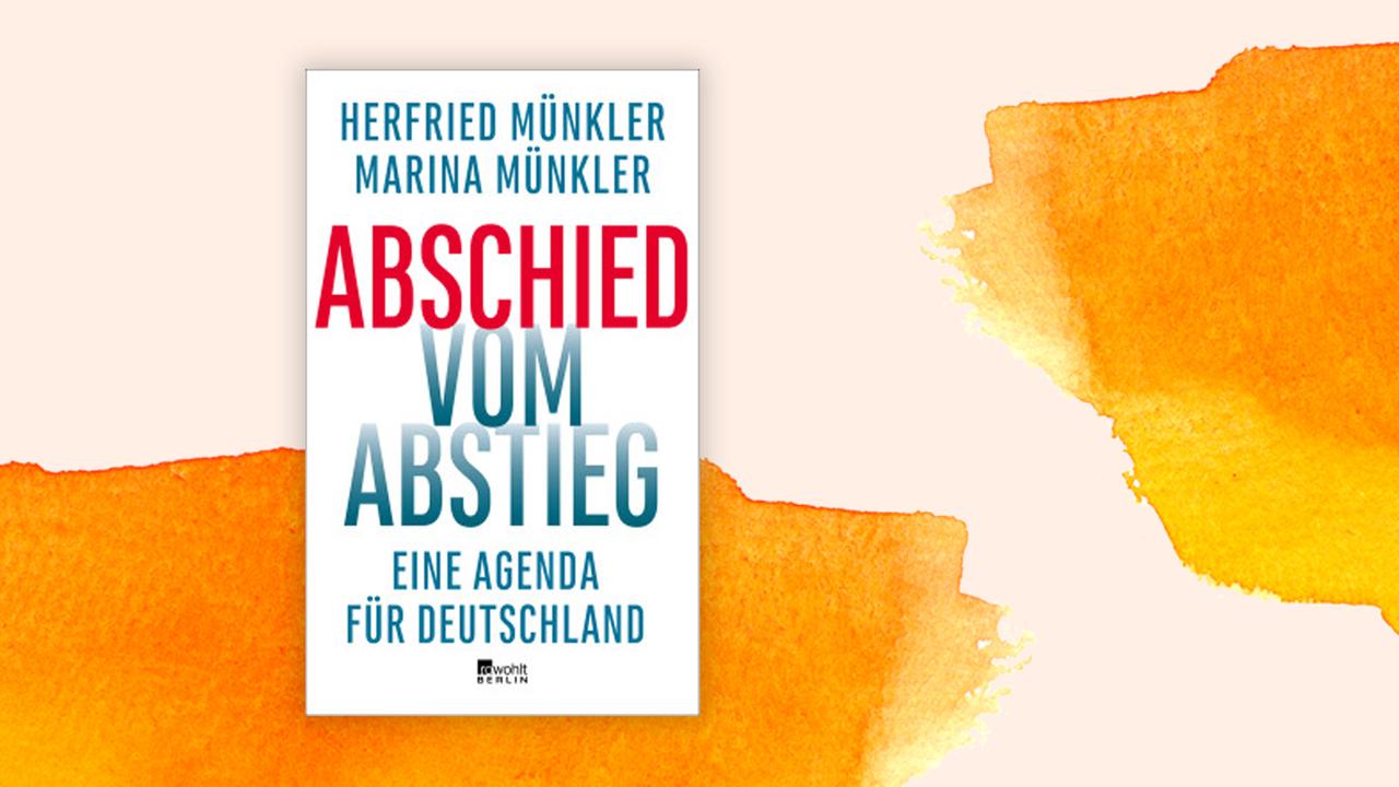 Das Cover des Buches "Abschied von Abstieg – Eine Agenda für Deutschland" besteht aus blauer Schrift vor weißem Hintergrund. Allein das Wort "Abschied" ist in leuchtendem Pink-Rot gesetzt.