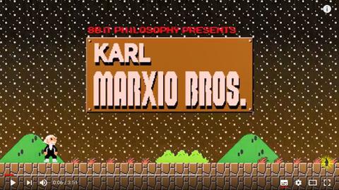 Screenshot des 8-Bit-Philosophy-Clips "What is Marxism?". Dort sieht man eine Karl Marx-Spielfigur.