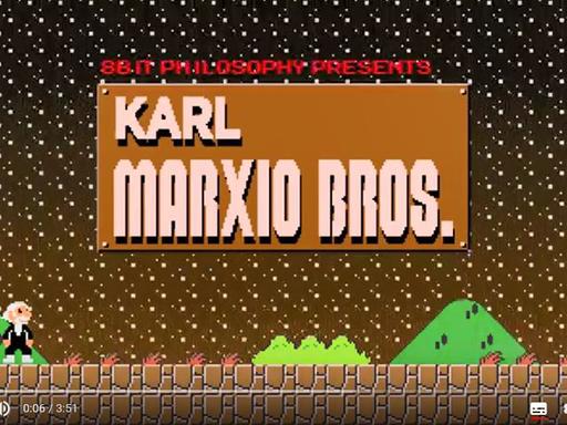 Screenshot des 8-Bit-Philosophy-Clips "What is Marxism?". Dort sieht man eine Karl Marx-Spielfigur.