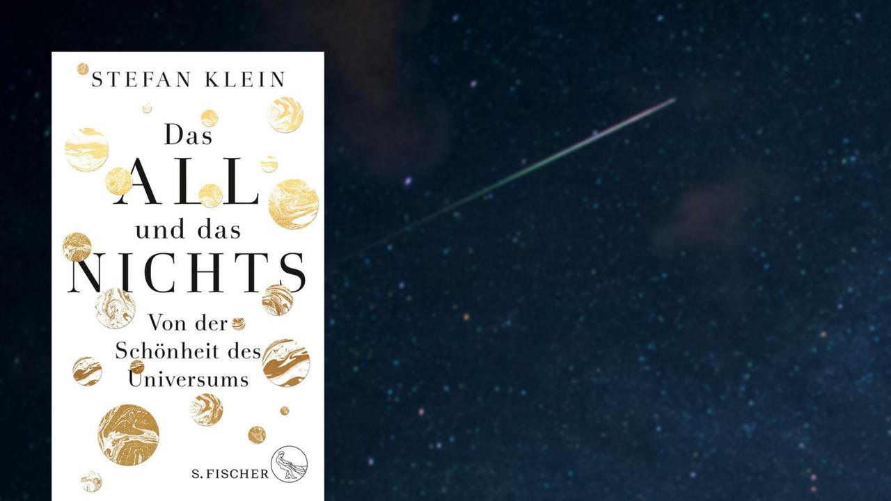 Buchcover "Das All und das Nichts" von Stefan Klein, im Hintergrund eine Strenschnuppe am Nachthimmmel