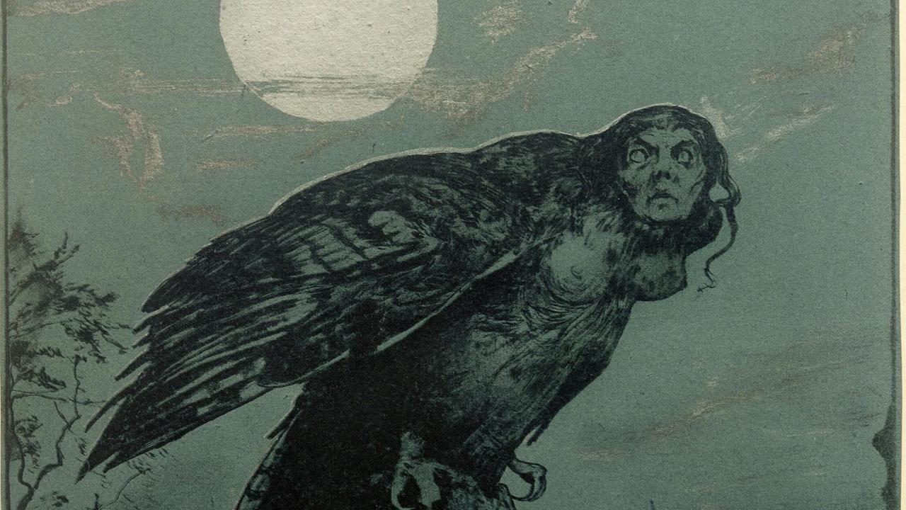 Hans Thomas Tacchografie "Harpye" (1892) zeigt das berühmte Mischwesen aus Vogel und Mensch. 