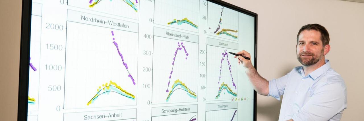 Thorsten Lehr, Professor für Klinische Pharmazie der Saar-Uni, erläutert den Covid19-Online-Simulator. Thorsten Lehr, Professor für Klinische Pharmazie der Saar-Uni, erläutert den Covid19-Online-Simulator.