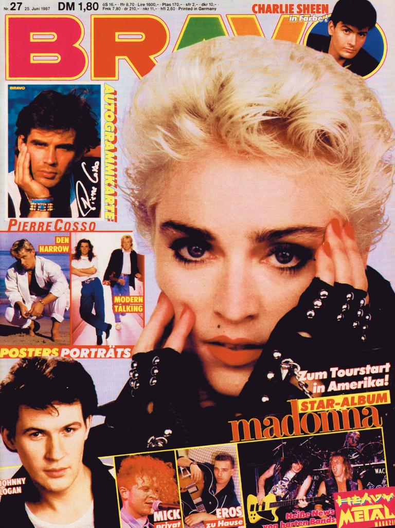 Madonna heiß begehrt. 1987 ist sie auf dem Bravo-Cover, als Poster liegen dieser Ausgabe Modern Talking und Den Harrow bei.