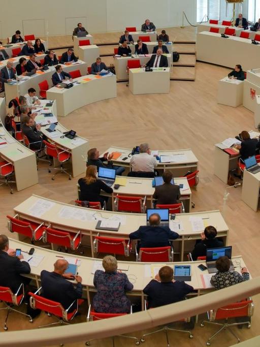 Die Parlamentarier in Potsdam beraten auf der Landtagssitzung im Plenarsaal.