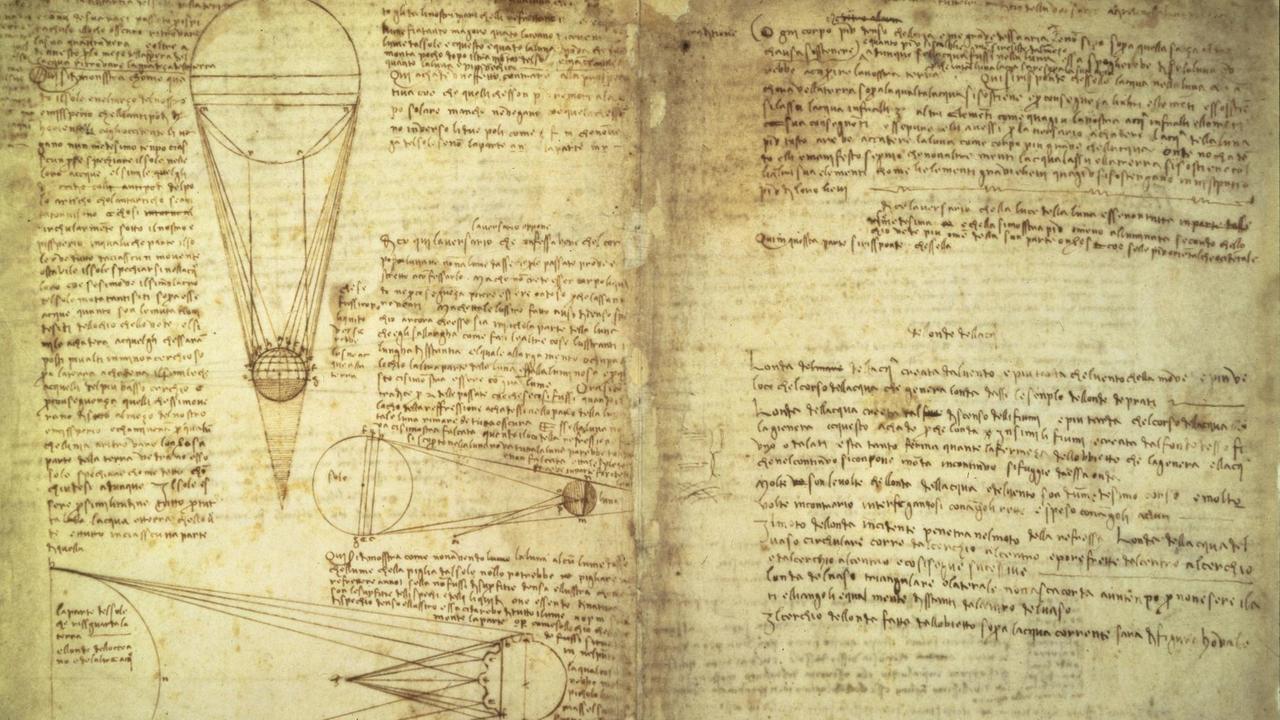 Zwei Seiten aus dem Codex Leicester von Leonardo da Vinci: Darauf beschäftigte er sich mit dem Verhältnis von Erde und Mond zur Sonne.
Zwei Seiten aus dem Codex Leicester von Leonardo da Vinci: Darauf beschäftigte er sich mit dem Verhältnis von Erde und Mond zur Sonne.