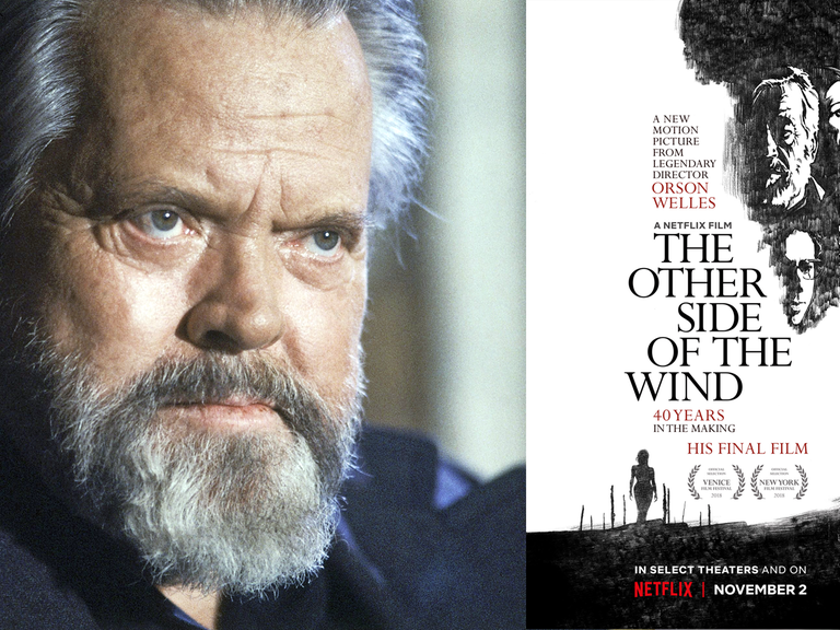 Orson Welles im Porträt und das Filmplakat zu "The Other Side Of The Wind", der beim Filmfestival in Venedig uraufgeführt wird