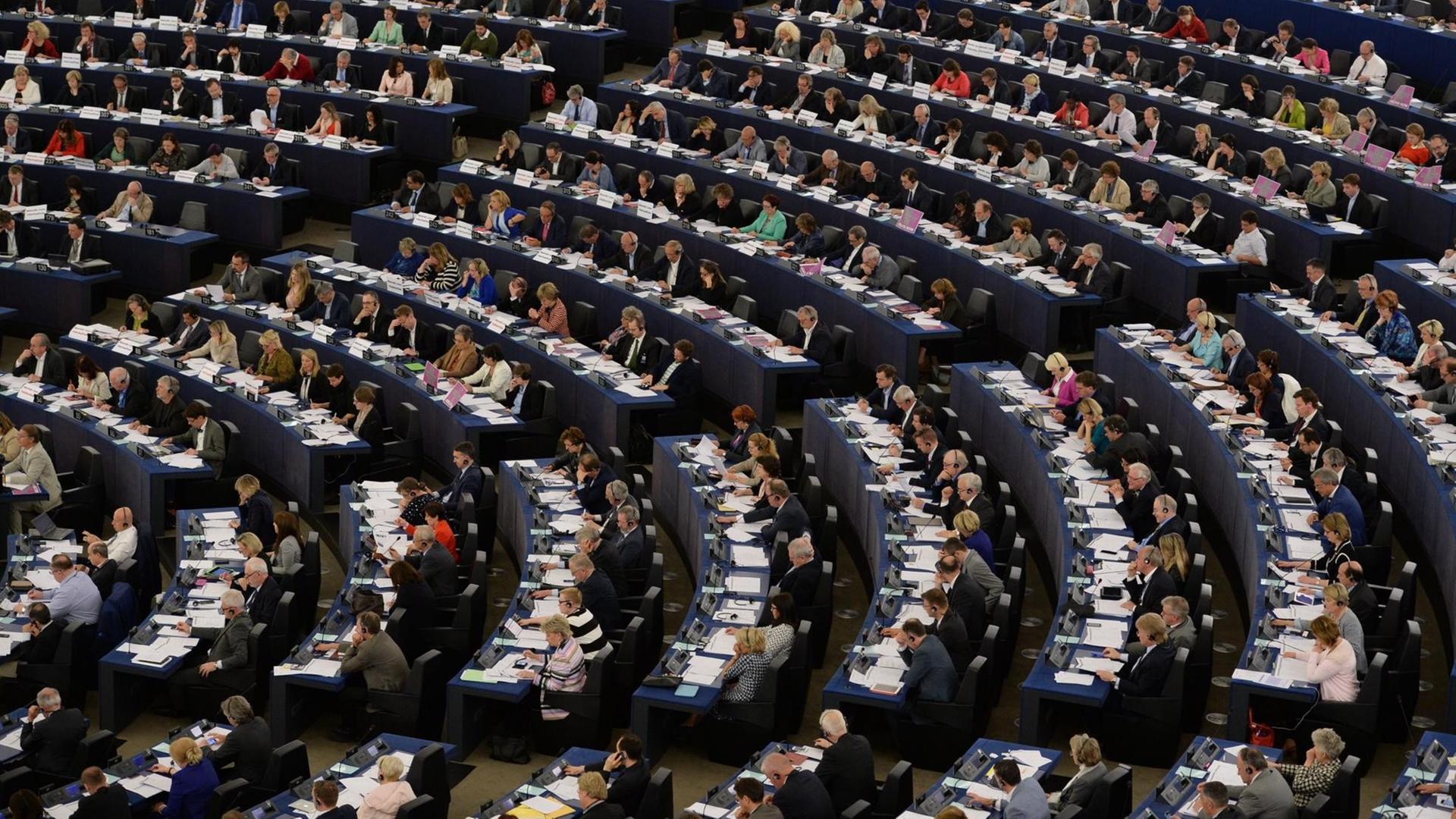 Blick in den Saal des EU-Parlaments während einer Abstimmung am 20.5.15