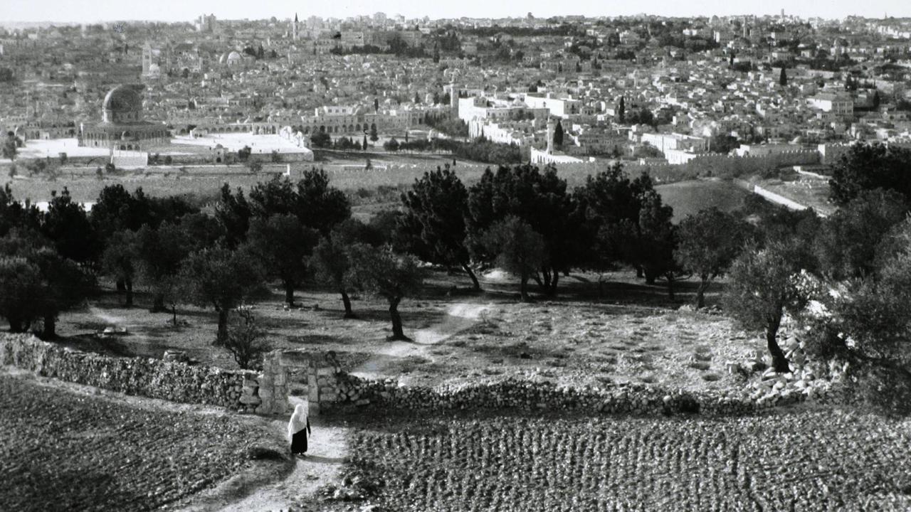 Blick vom Ölberg auf Jerusalem und den Tempelberg (1947). Blick vom Ölberg auf Jerusalem und den Tempelberg (1947).