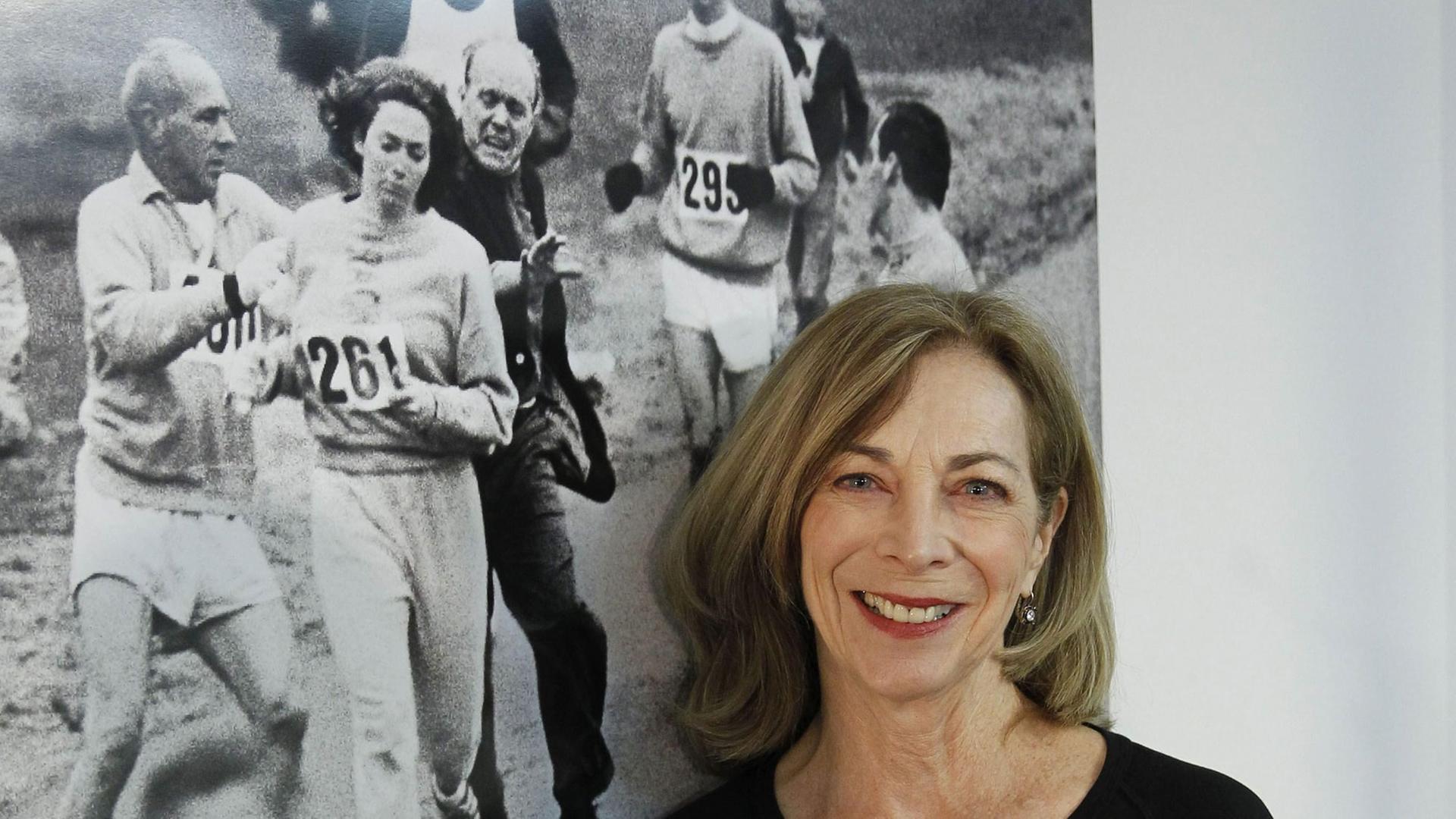 Kathrine Switzer, 1967 als erste Frau beim Boston Marathon gestartet, am 8.10.2013 in Spanien. Kathrine Switzer, 1967 als erste Frau beim Boston Marathon gestartet, am 8.10.2013 in Spanien.