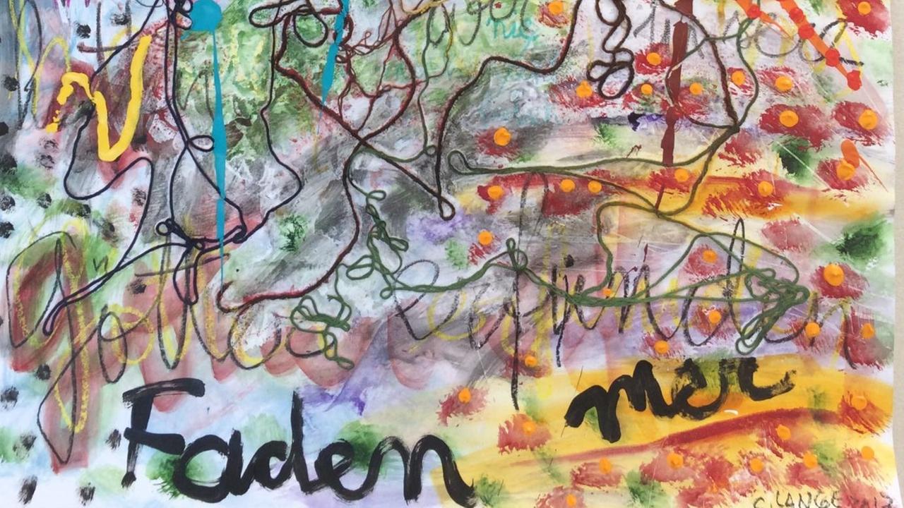 Ein gemaltes Bild mit vielen bunten Farben, unten steht geschrieben: 'Faden' Ein gemaltes Bild mit vielen bunten Farben, unten steht geschrieben: 'Faden'