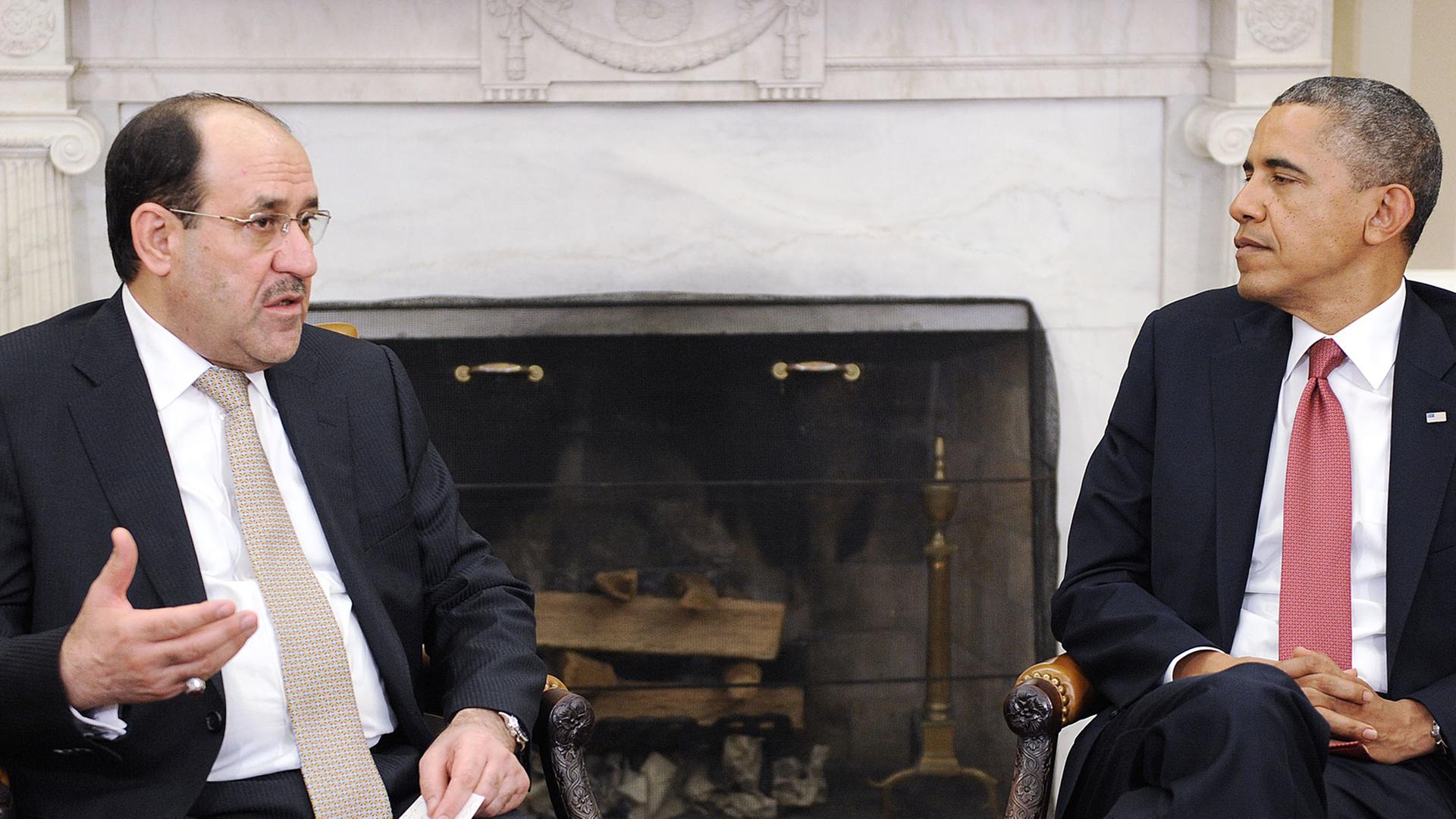 Nuri al-Maliki im Gespräch mit US-Präsident Barack Obama. Nuri al-Maliki im Gespräch mit US-Präsident Barack Obama.