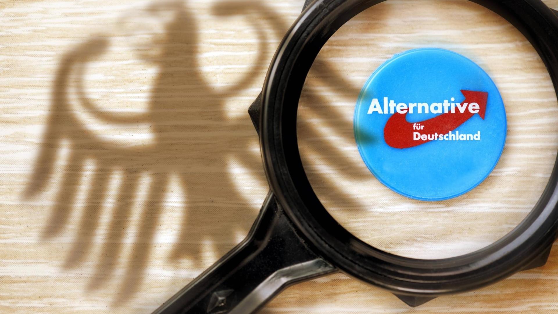 Logo der Partei Alternative für Deutschland unter der Lupe. Logo der Partei Alternative für Deutschland unter der Lupe.