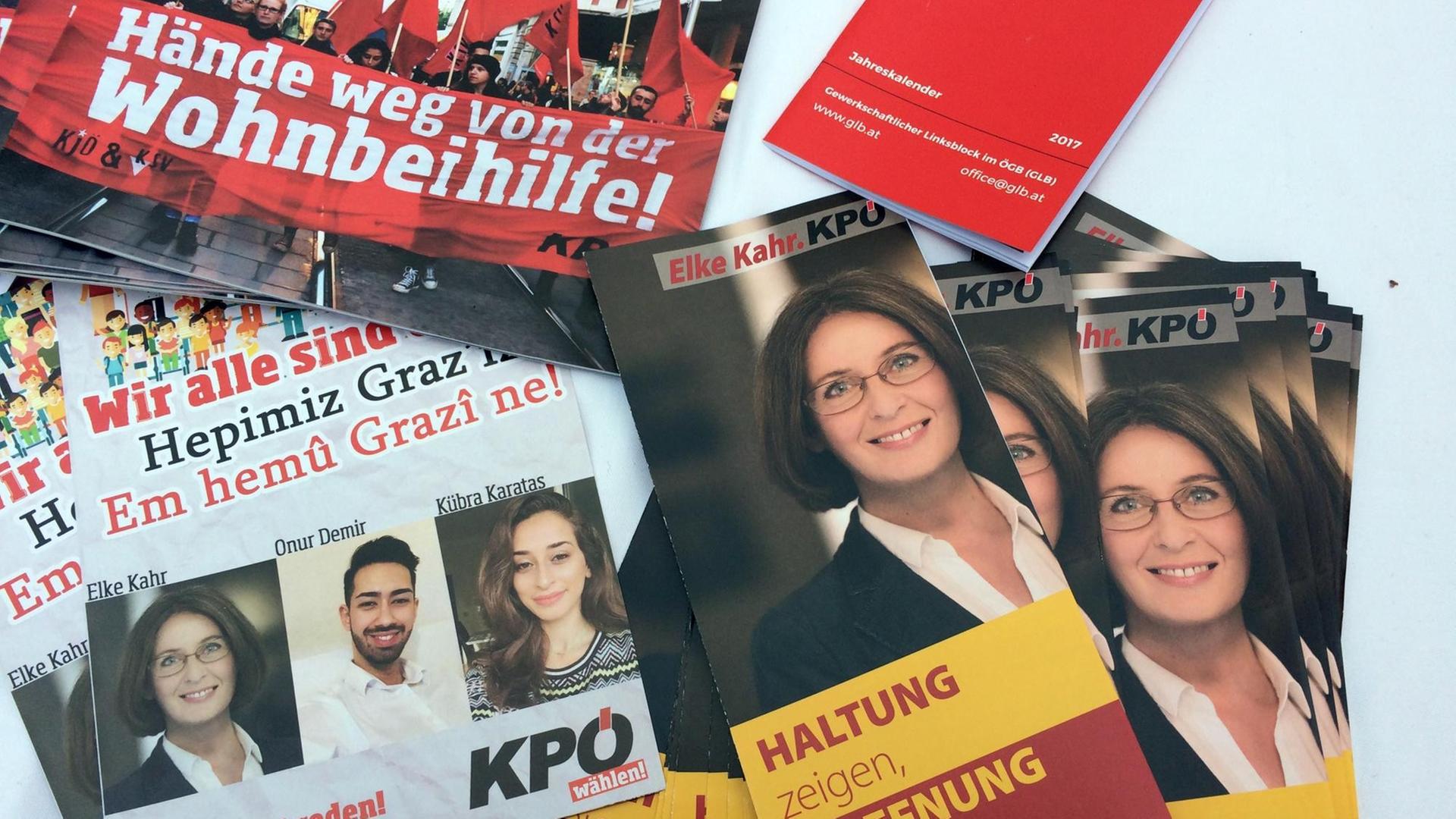 Wahlwerbung von Elke Kahr, Kandidatin der KPÖ für die Gemeinderatswahl in Graz, aufgenommen am 17.01.2017. Wahlwerbung von Elke Kahr, Kandidatin der KPÖ für die Gemeinderatswahl in Graz, aufgenommen am 17.01.2017.
