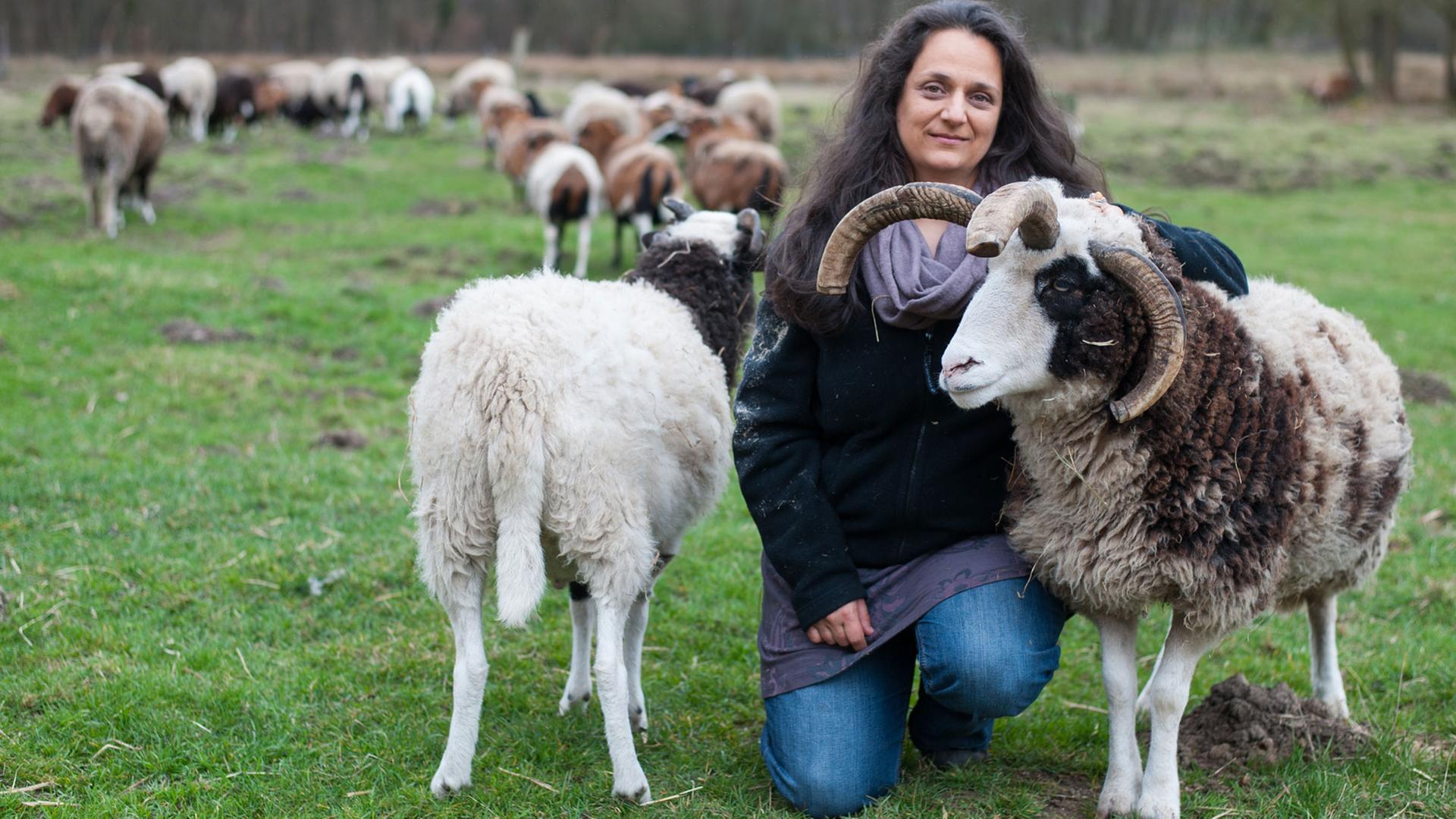 Die Schriftstellerin Hilal Sezgin neben einem Jacobsschaf in der Lüneburger Heide Die Schriftstellerin Hilal Sezgin neben einem Jacobsschaf in der Lüneburger Heide