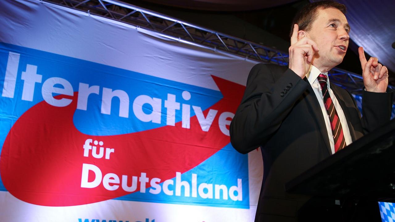 Politischer Aschermittwoch der Parteien - AfD - Parteigründer Bernd Lucke hält am 18.02.2015 beim Politischen Aschermittwoch in Osterhofen (Bayern) seine Rede.