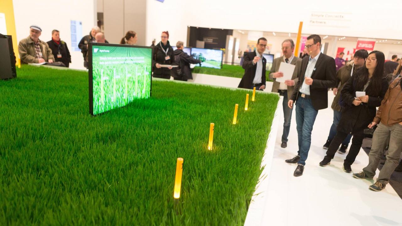 Die Firma SAP präsentiert ihr "Digital-Farming-Konzept auf der CeBIT 2015 mit einem echten Weizenfeld Die Firma SAP präsentiert ihr "Digital-Farming-Konzept auf der CeBIT 2015 mit einem echten Weizenfeld