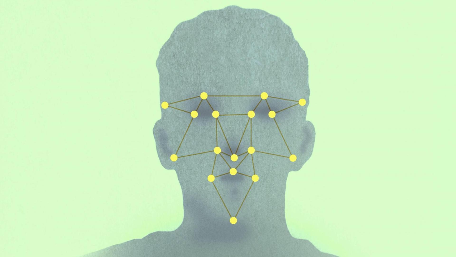 Illustration eines Gitternetzes über einem Gesicht. Illustration eines Gitternetzes über einem Gesicht.