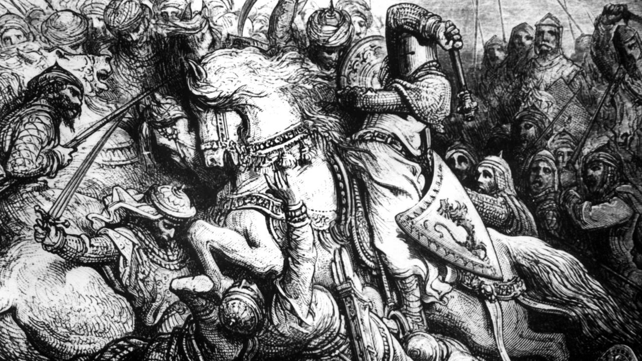 Zeitgenössische Darstellung einer Schlacht während des 3. Kreuzzuges (1189-1192) Zeitgenössische Darstellung einer Schlacht während des 3. Kreuzzuges (1189-1192)