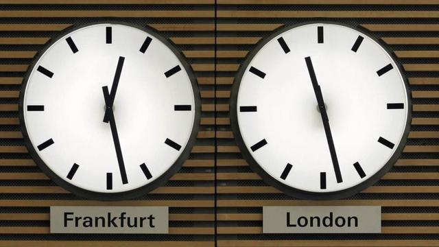 Die Uhrzeiten von London und Frankfurt