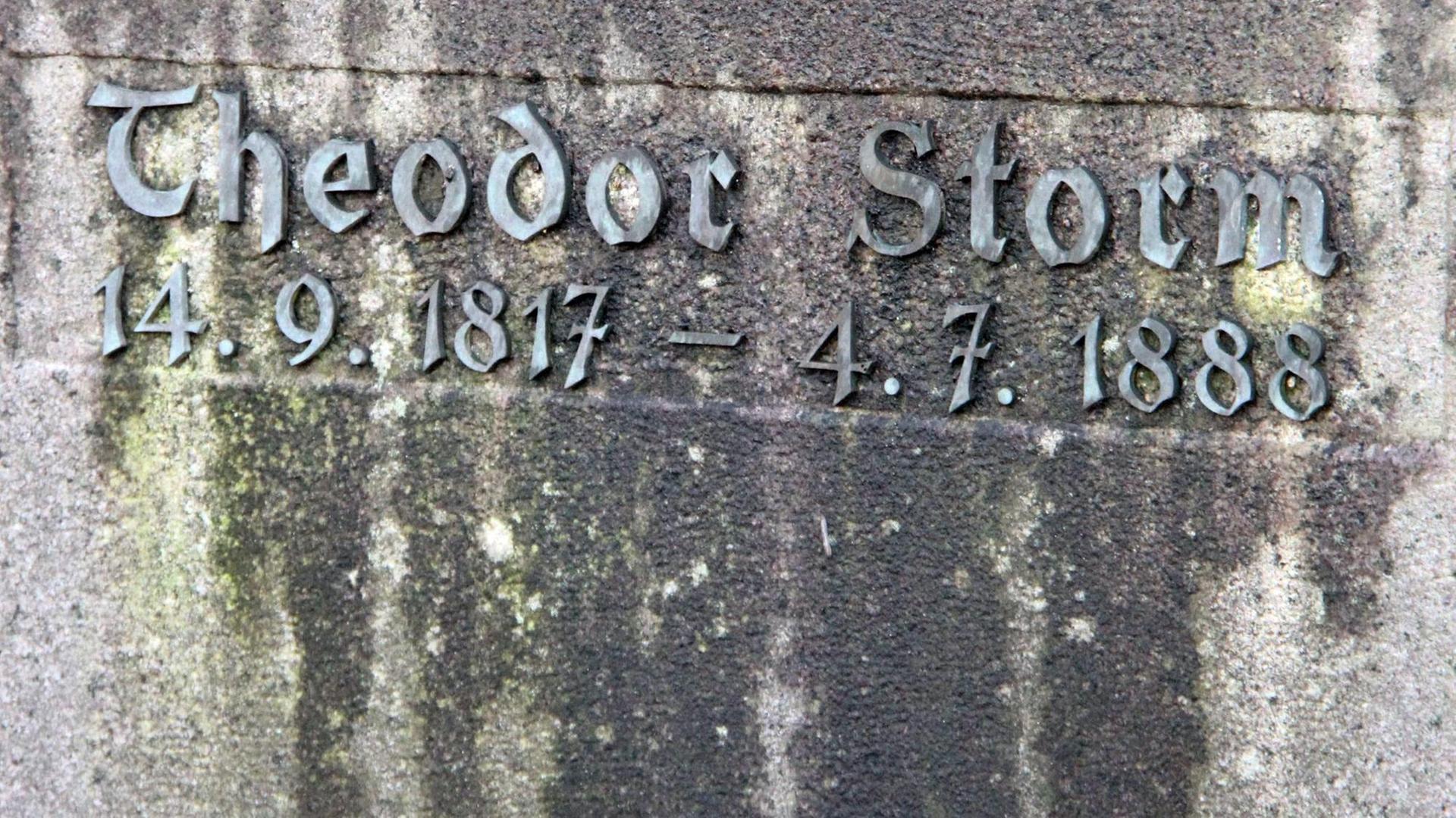 Der Schriftzug "Theodor Storm" steht am 22.10.2014 auf einer Gruft auf einem Friedhof in Husum (Schleswig-Holstein).