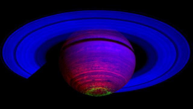 Die Hexagon-Struktur im Polbereich des Planeten Saturn, aufgenommen von der Raumsonde Cassini