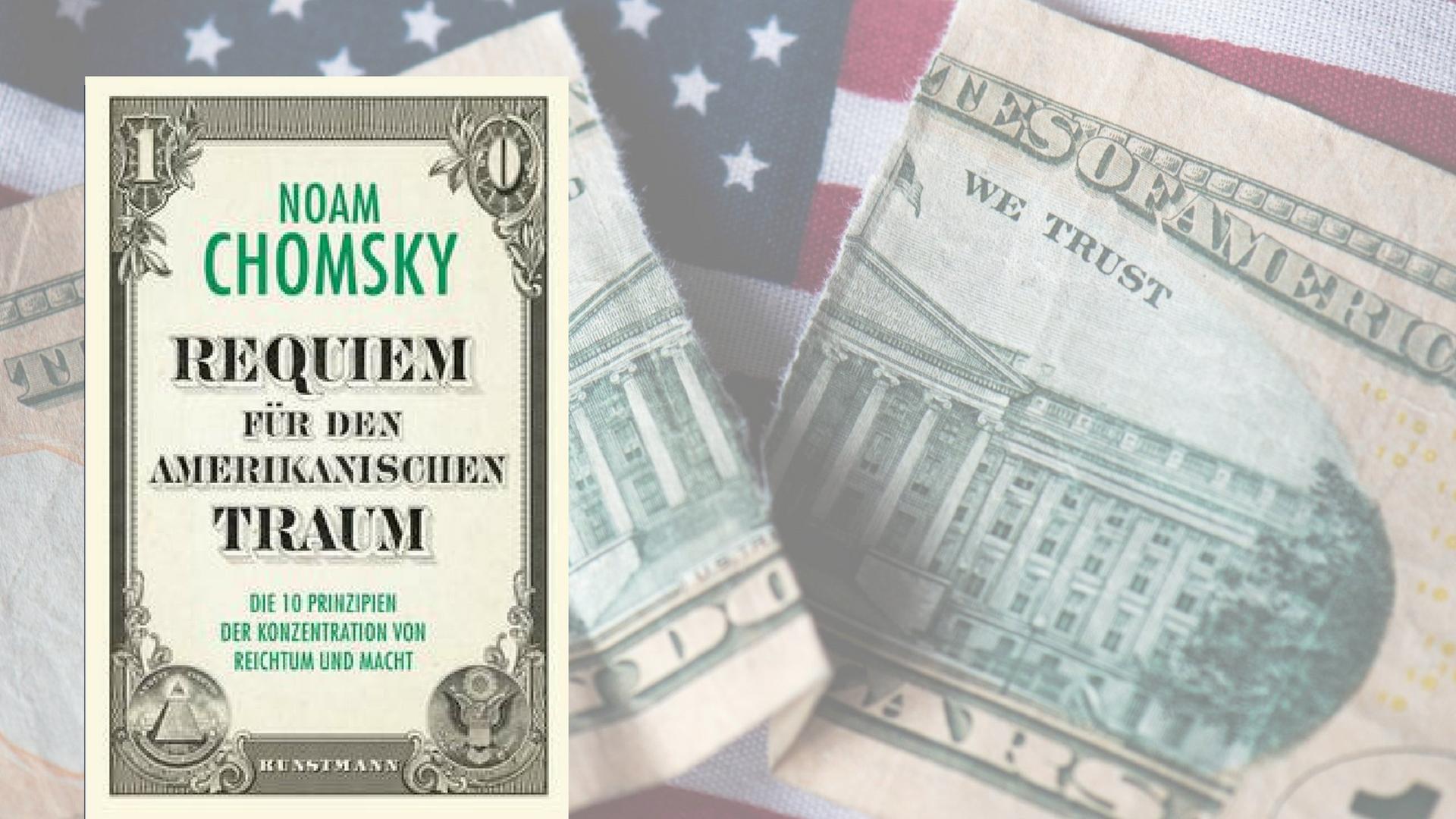 Cover von "Requiem für den amerikanischen Traum", dahinter ein zerrissener US-Dollar und eine Flagge. Cover von "Requiem für den amerikanischen Traum", dahinter ein zerrissener US-Dollar und eine Flagge.