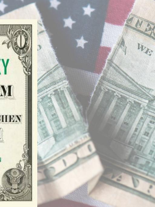 Cover von "Requiem für den amerikanischen Traum", dahinter ein zerrissener US-Dollar und eine Flagge.