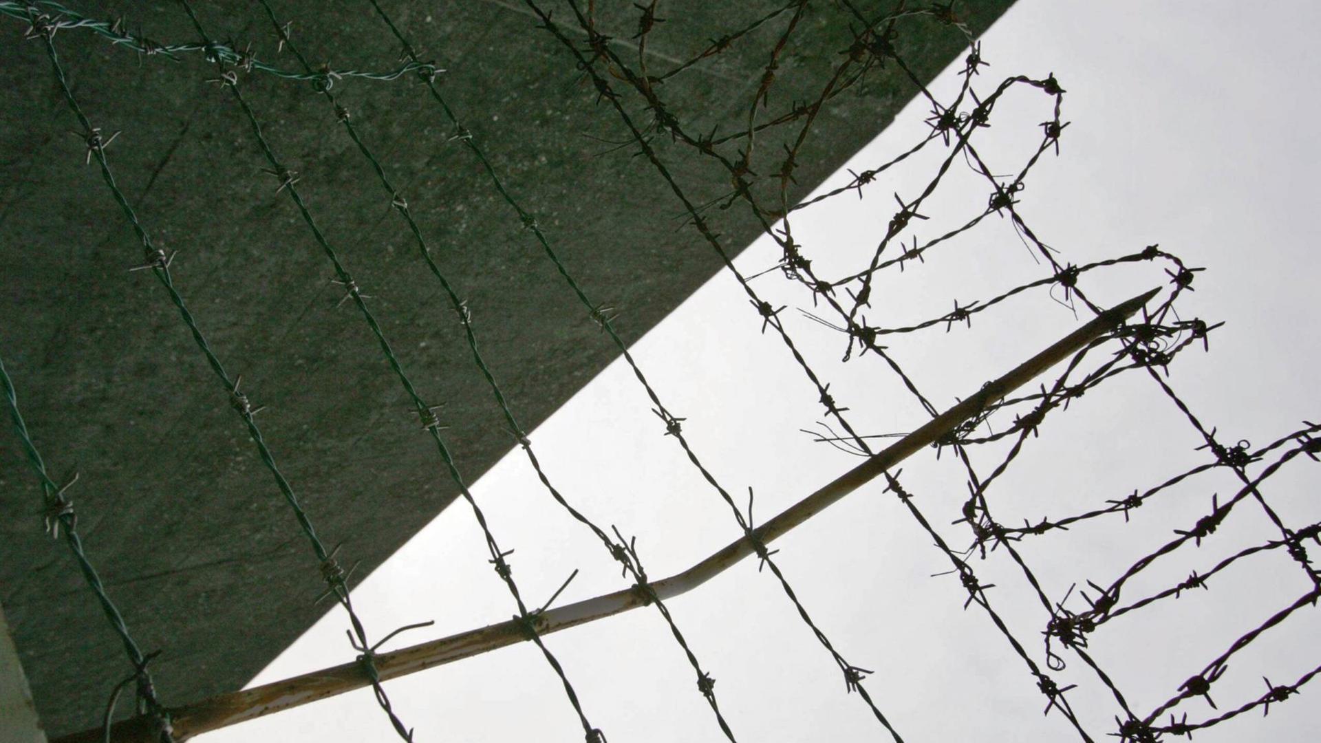 Stacheldraht an der Mauer des Kosuge-Gefängnisses in Tokio, Japan Stacheldraht an der Mauer des Kosuge-Gefängnisses in Tokio, Japan