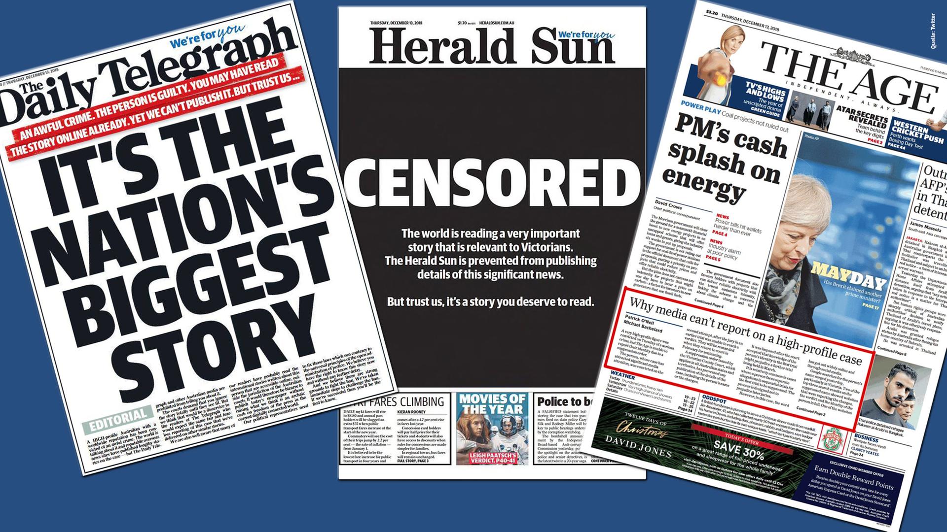 Australische Zeitungen zur Nicht-Berichterstattung über den Fall George Pell Australische Zeitungen zur Nicht-Berichterstattung über den Fall George Pell