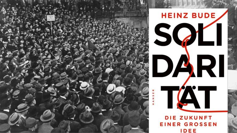 Hintergrundbild: Demonstration der Berliner Arbeiterschaft für Sowjetrußland am 11.5.1919 im Berliner Lustgarten. "Wir demonstrieren gegen die Entmachtung Sowjetrußlands", heißt es auf einem der Plakate. Vordergrund: Buchcover