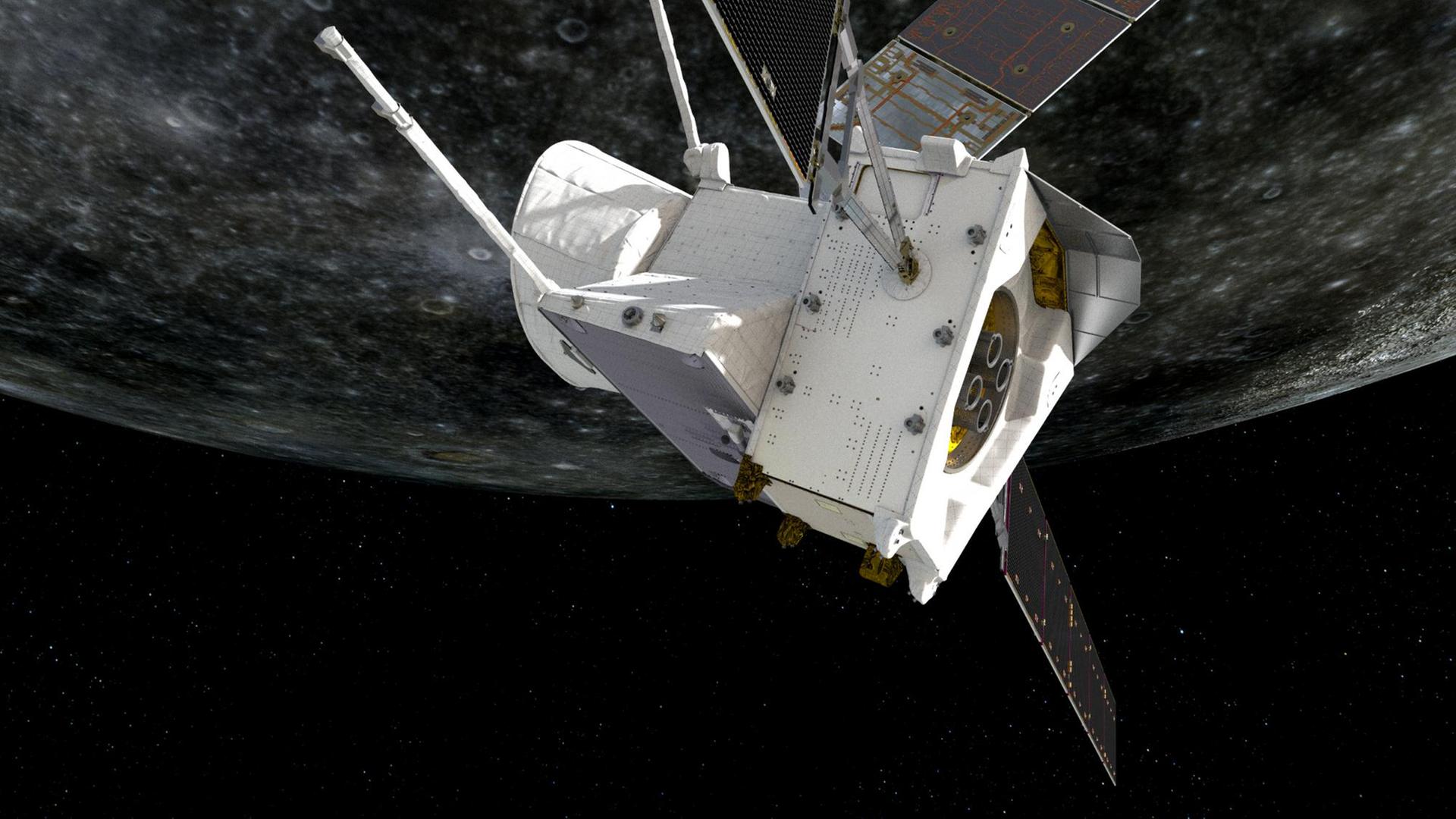 BepiColombo beim Vorbeiflug am Merkur (Illustration) BepiColombo beim Vorbeiflug am Merkur (Illustration)