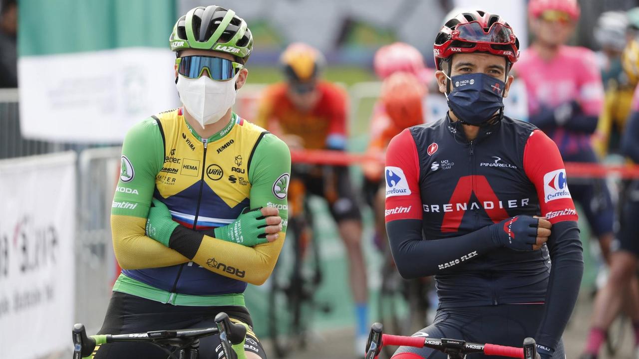 27-10-2020 Vuelta A Espana Tappa 07 Vitoria - Villanueva De Valdegovia 2020, Team Ineos Grenadiers 2020, Jumbo - Visma Carapaz Antonio, Richard Antonio Roglic, Primoz PUBLICATIONxNOTxINxITAxFRAxNED 27-10-2020 Vuelta A Espana Tappa 07 Vitoria - Villanueva De Valdegovia 2020, Team Ineos Grenadiers 2020, Jumbo - Visma Carapaz Antonio, Richard Antonio Roglic, Primoz PUBLICATIONxNOTxINxITAxFRAxNED