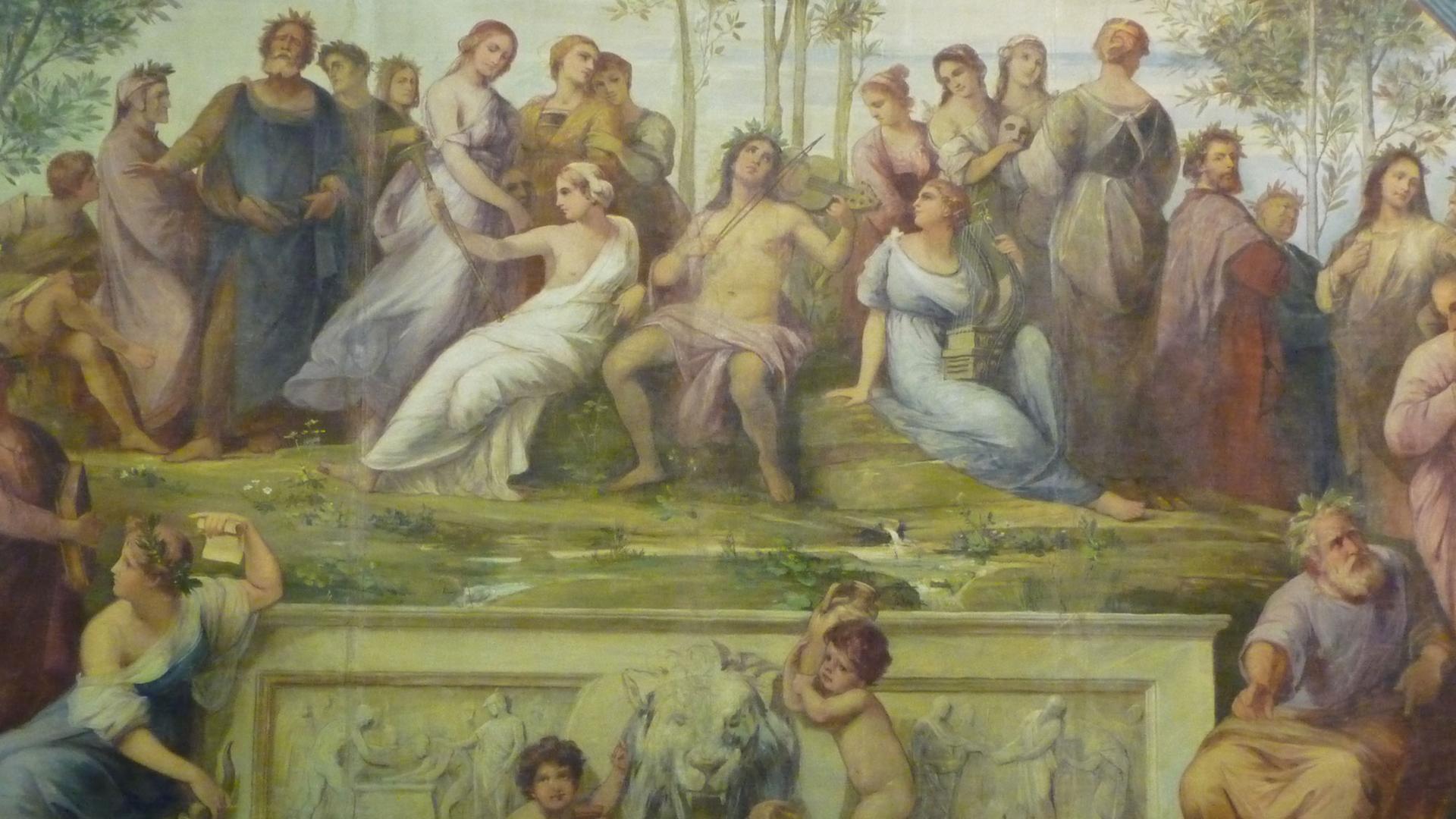 Theatervorhang mit Apollon umgeben von Musen. Theatervorhang mit Apollon umgeben von Musen.