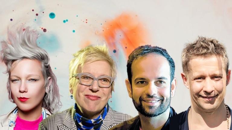 Katrin Hahner, Doris Dörrie, Tino Sehgal, Jeppe Hein (v.l.n.r.) Katrin Hahner, Doris Dörrie, Tino Sehgal, Jeppe Hein (v.l.n.r.)