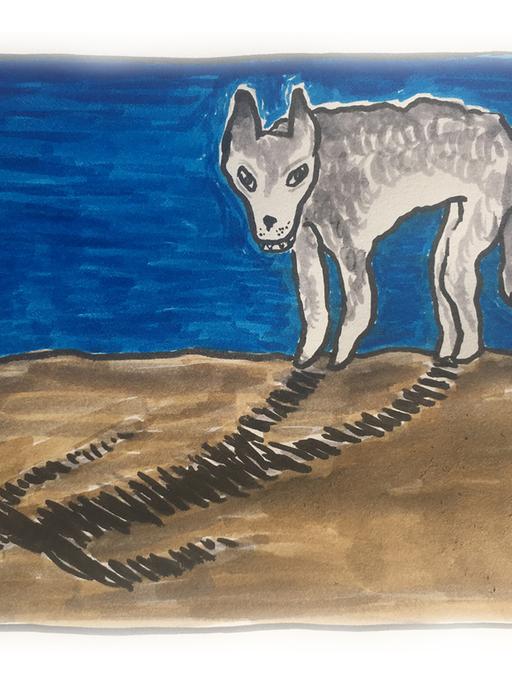 Zeichnung eines Wolfes, der einen menschlichen Schatten wirft