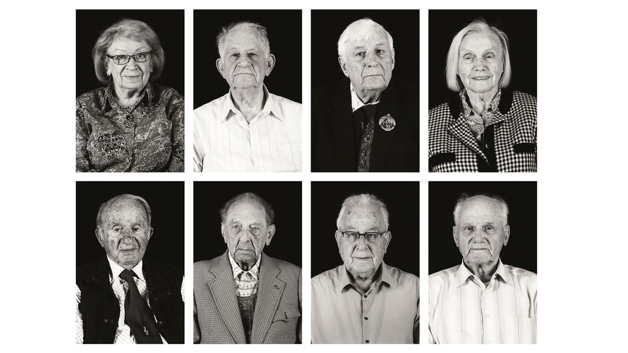 Acht Portraits von ehemaligen Häftlingen des Konzentrationslagers Buchenwald. Acht Portraits von ehemaligen Häftlingen des Konzentrationslagers Buchenwald.