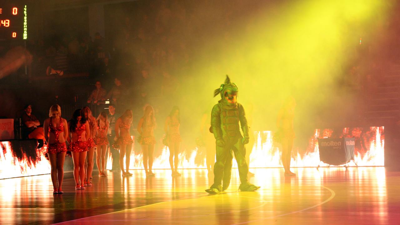 Maskottchen "Tobi der Drache" bei einem Heimspiel der Artland Dragons Maskottchen "Tobi der Drache" bei einem Heimspiel der Artland Dragons