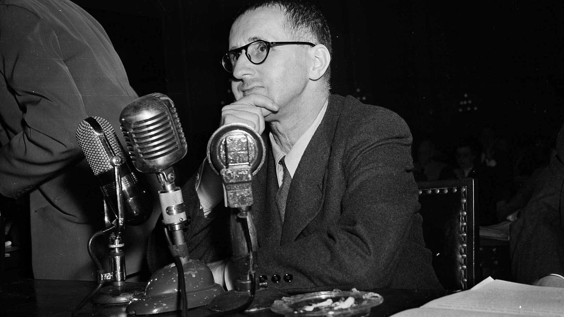 German-born writer, Bertolt Brecht, is shown as he appeared before the House Un-American Activities Committee in Washington, D.C., on October 30, 1947. Brecht told investigators he was not and had never been a member of any communist party. German-born writer, Bertolt Brecht, is shown as he appeared before the House Un-American Activities Committee in Washington, D.C., on October 30, 1947. Brecht told investigators he was not and had never been a member of any communist party.