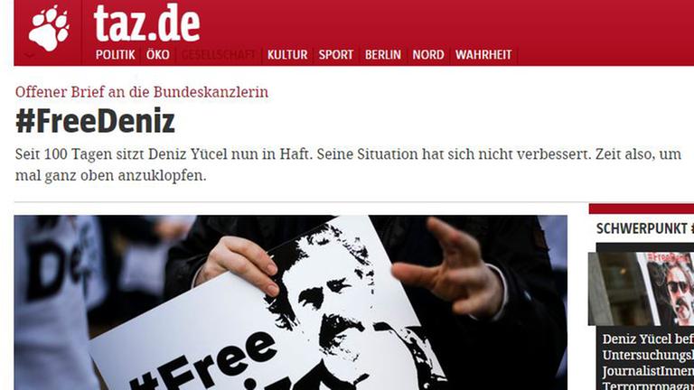 Screenshot von der "taz"-Seite mit dem offenen Brief von Doris Akrap an die Bundeskanzlerin wegen des Journalisten Deniz Yücel Screenshot von der "taz"-Seite mit dem offenen Brief von Doris Akrap an die Bundeskanzlerin wegen des Journalisten Deniz Yücel