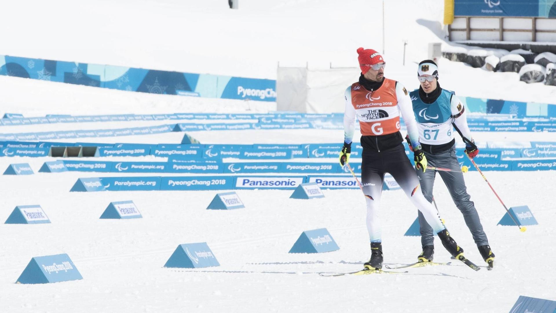 Dienstag, 06.03.2018 Ð Dei Deutschen Paralympischen Mannschaft bei den Paralympics 2018 in PyeongChang. Noch drei Tage bis zu der Eröffnungsfeier. Guide Lutz Klausmann (GER) (dob: 22.06.1991; disability: none/guide of Nico Messinger; class: n/a; discipline: para-ski nordic) und Nico Messinger (GER) of Ring der Koerperbehinderten Freiburg/Baden-Wuerttemberg (dob: 31.01.1985; disability: visually impaired; class: B2; discipline: para-ski nordic) *** Tuesday 06 03 2018 Ð The German Paralympic team at the Paralympics 2018 in PyeongChang Still three days to the opening ceremony Guide Lutz Klausmann GER dob 22 06 1991 Nico Messinger class of discipline for nordic ski and Nico Messinger GER of Ring of the physically handicapped Freiburg Baden Wuerttemberg dob 31 01 1985 disability visually impaired class B2 discipline para nordic ski Copyright: xRalfxKuckuckxgGmbHx Dienstag, 06.03.2018 Ð Dei Deutschen Paralympischen Mannschaft bei den Paralympics 2018 in PyeongChang. Noch drei Tage bis zu der Eröffnungsfeier. Guide Lutz Klausmann (GER) (dob: 22.06.1991; disability: none/guide of Nico Messinger; class: n/a; discipline: para-ski nordic) und Nico Messinger (GER) of Ring der Koerperbehinderten Freiburg/Baden-Wuerttemberg (dob: 31.01.1985; disability: visually impaired; class: B2; discipline: para-ski nordic) *** Tuesday 06 03 2018 Ð The German Paralympic team at the Paralympics 2018 in PyeongChang Still three days to the opening ceremony Guide Lutz Klausmann GER dob 22 06 1991 Nico Messinger class of discipline for nordic ski and Nico Messinger GER of Ring of the physically handicapped Freiburg Baden Wuerttemberg dob 31 01 1985 disability visually impaired class B2 discipline para nordic ski Copyright: xRalfxKuckuckxgGmbHx