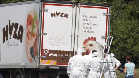 Der Kühl-Lkw an der A4 in Österreich, in dem die Leichen von mindestens 20 Flüchtlingen gefunden wurden.